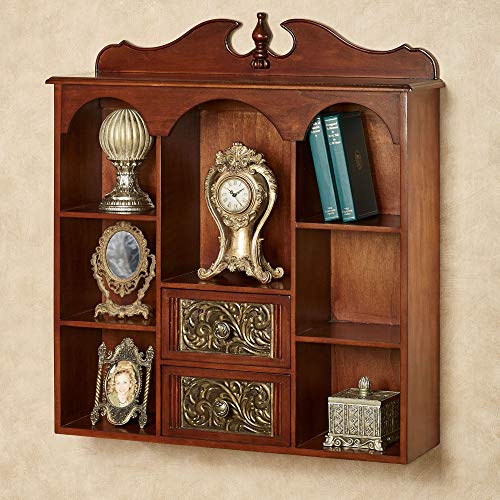 Natural Cherry Wooden Curio Cabinet with Seven Shelves and Two Drawers X6533
