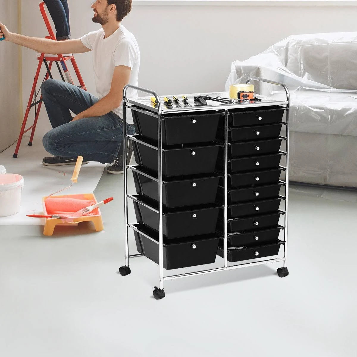 Black 15 Drawer Rolling Storage Cart F9823