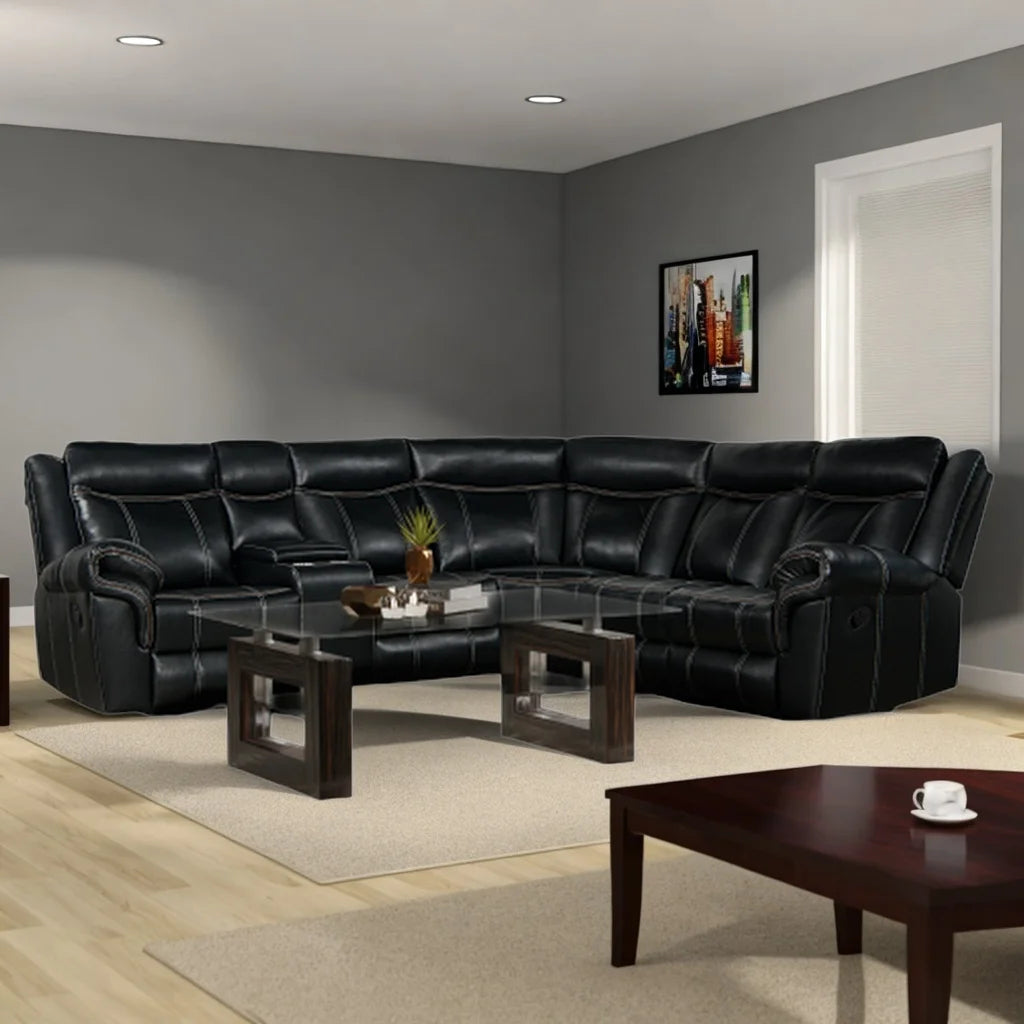 Manual Recliner Sofa with Cup Holder (Black) Y569