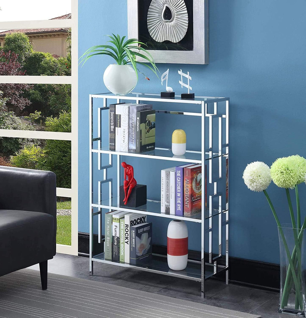 4 Tier Clear Glass Bookcase L140