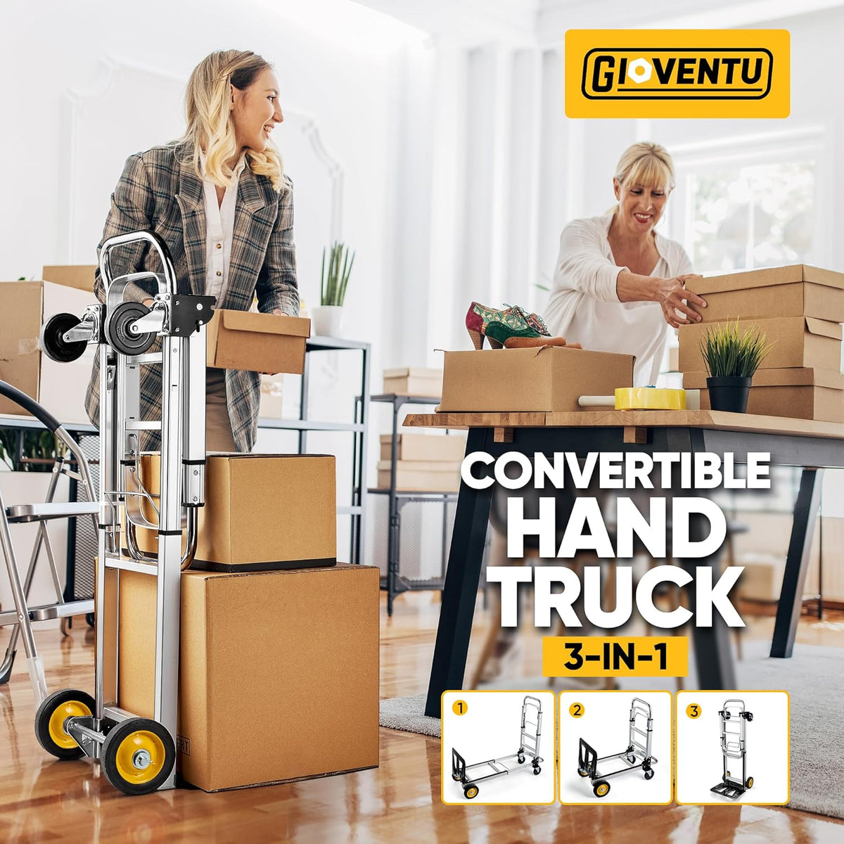 3 in 1 Convertible Hand Truck Dolly, 440 lb Capacity Folding Aluminum Dolly with Rubber Brake-Wheels X74979