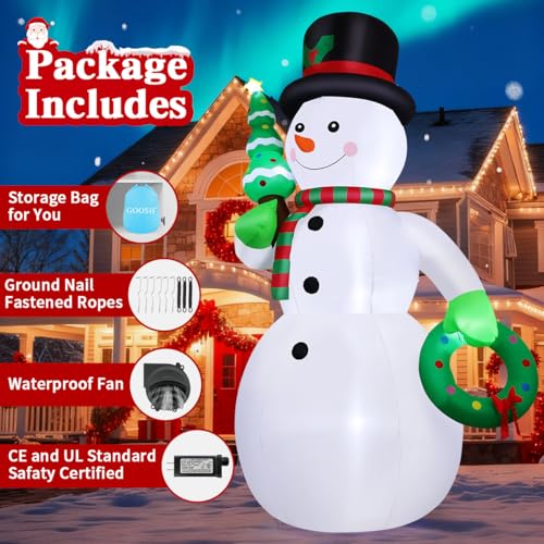 12 FT Christmas Inflatable Snowman with Christmas Tree & Wreath Built-in LEDs V116