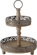 Rustic Nut Brown Wood and Metal Tier Stand R6525