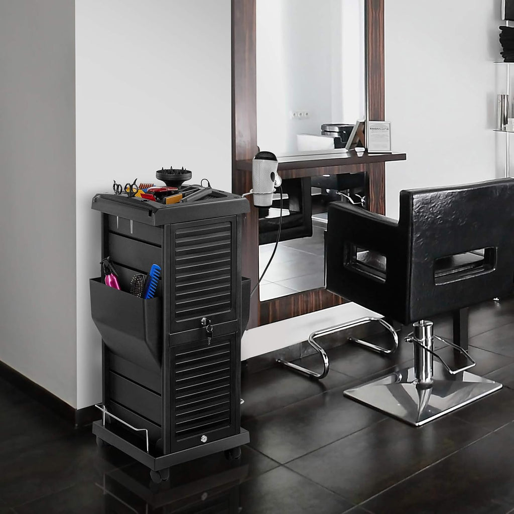 Black Rolling Trolley Cart with Pockets Z65604