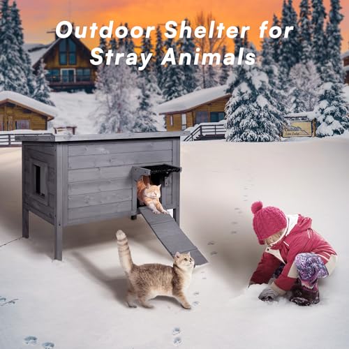 Grey Insulated Wooden Cat House with Acrylic Side Window R7188