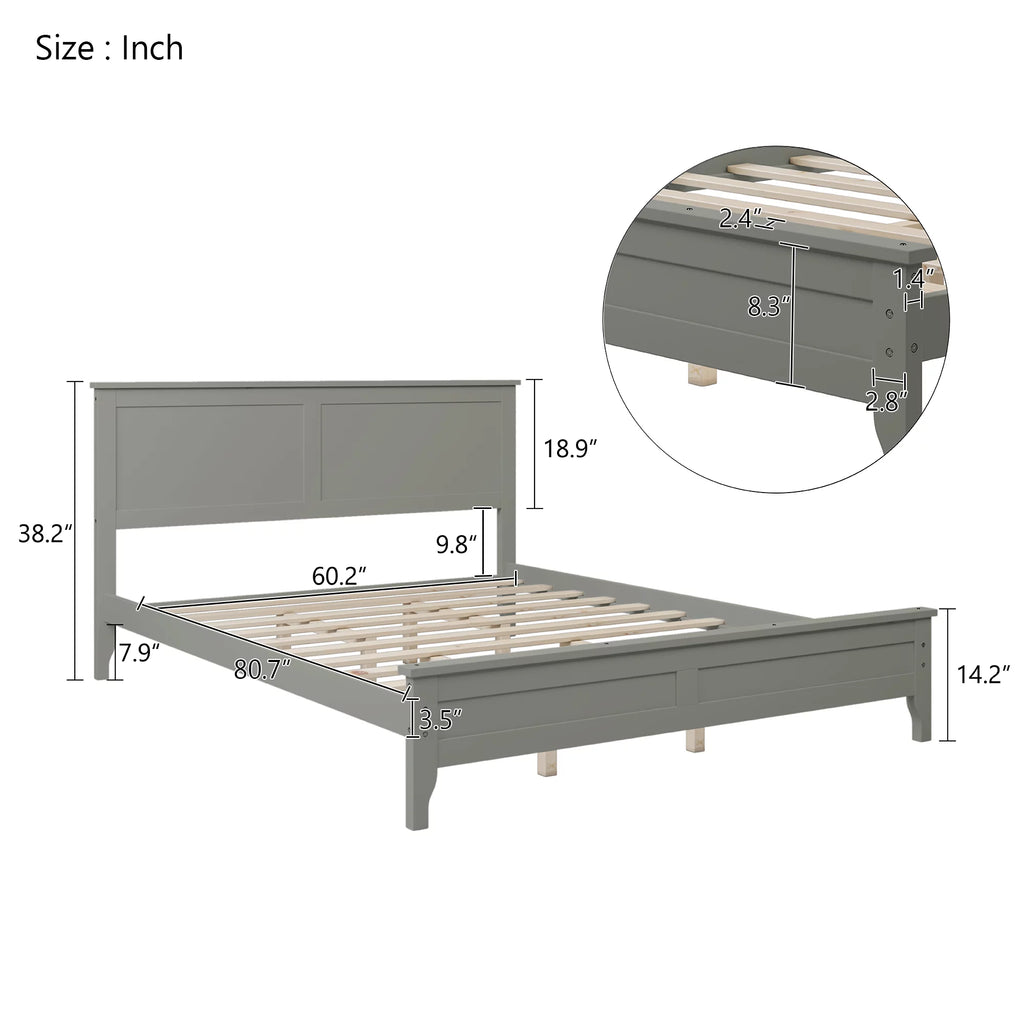 Espresso Queen Size Wood Platform Bed Frame with Headboard B2513
