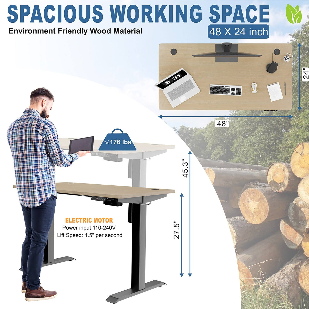 Black Height Adjustable Electric Standing Desk with Splice Board G30695