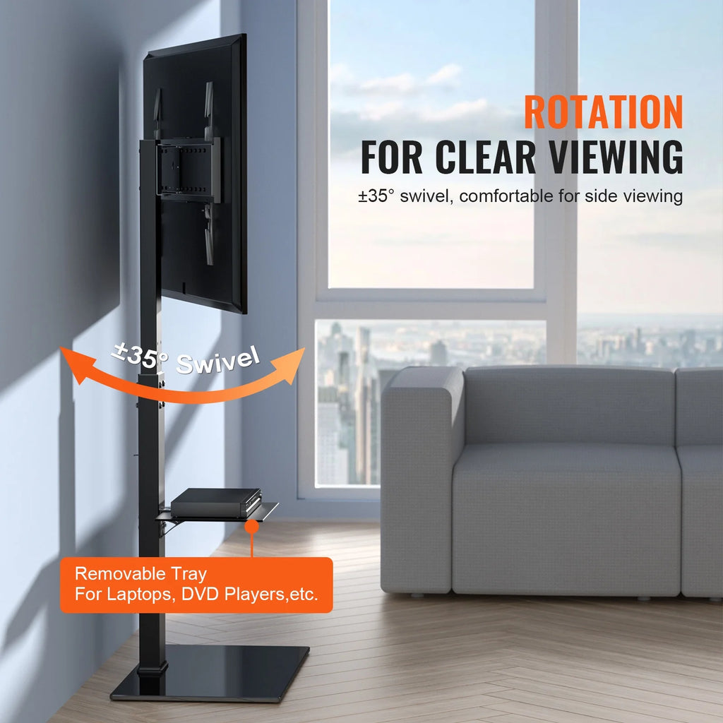 Modern Swivel Floor TV Stand for 32"-85" TVs Adjustable Height Glass F356
