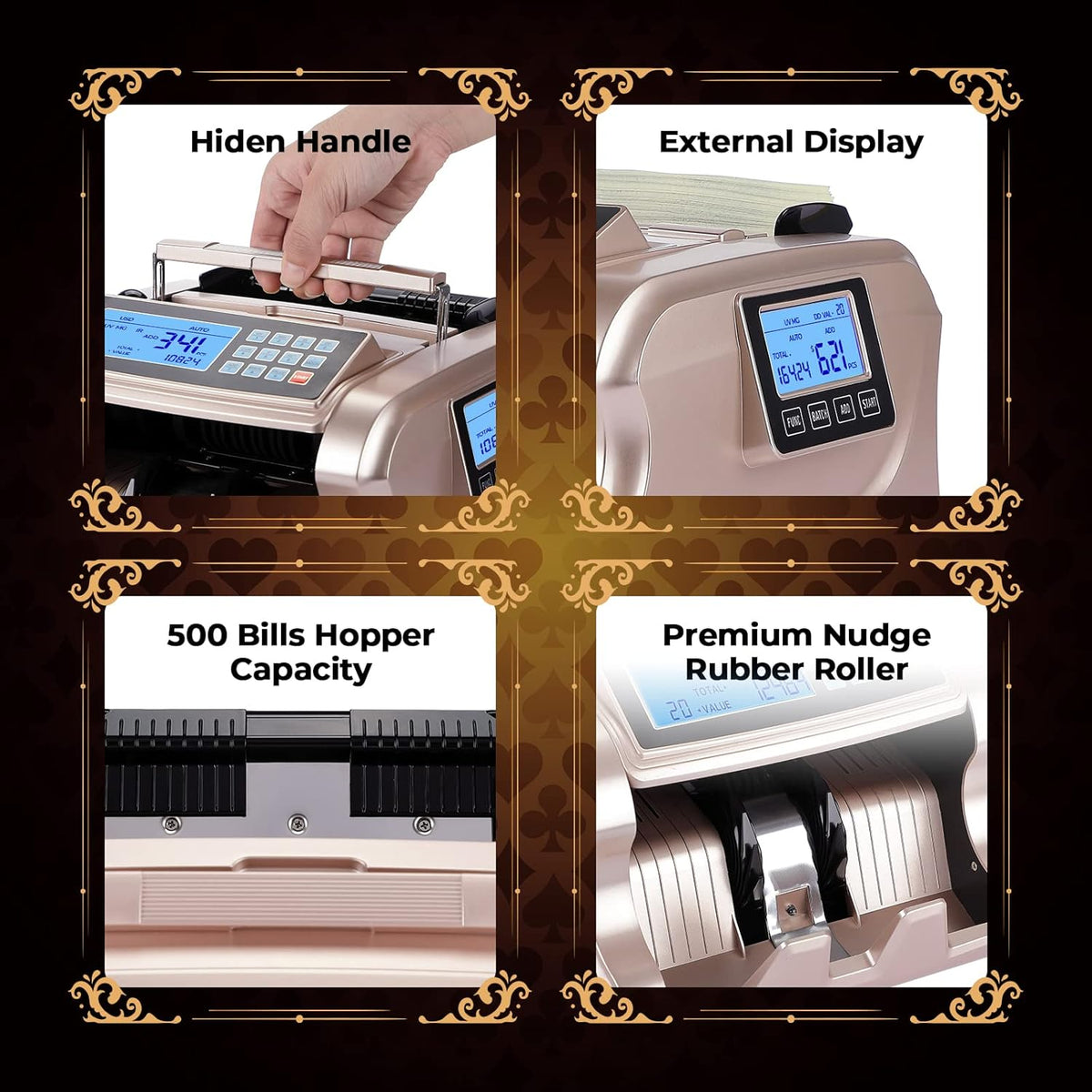 Rose Gold Money Counter Machine with 3 Screens V567