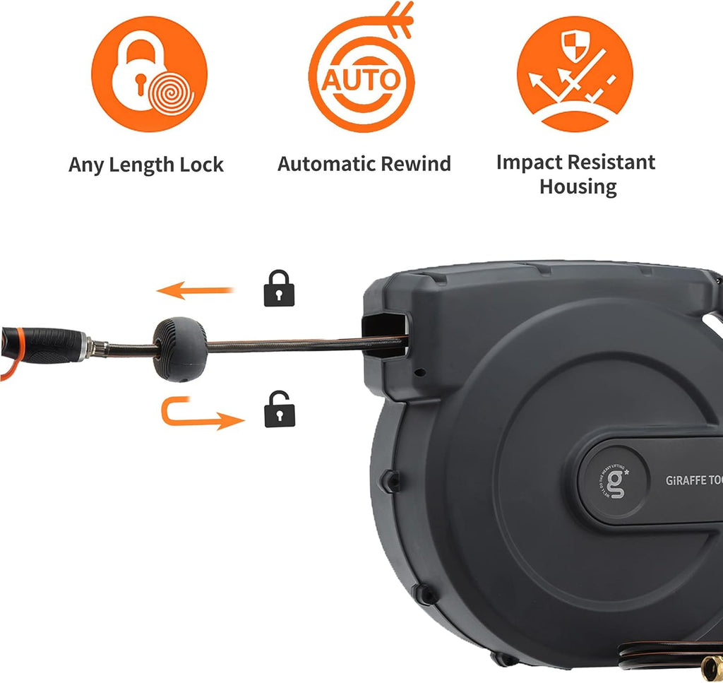 Retractable Wall Mounted Garden Hose Reel 1/2" x 147 ft with Automatic Rewind W243872