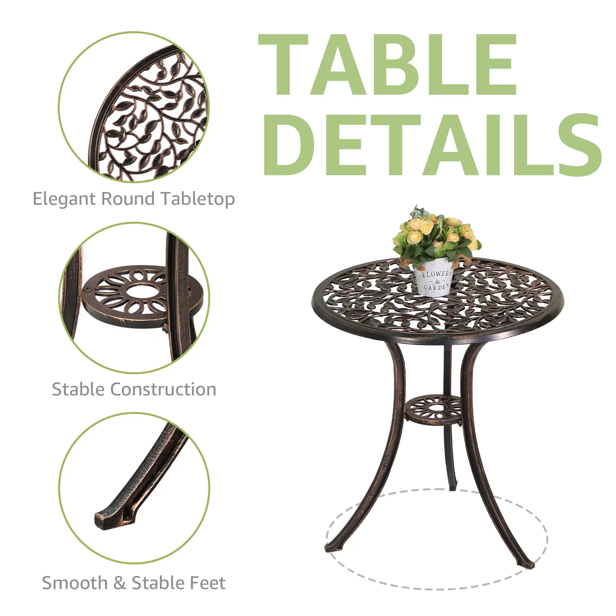 3 Piece Bronze Cast Aluminum Outdoor Bistro Table Set S7067