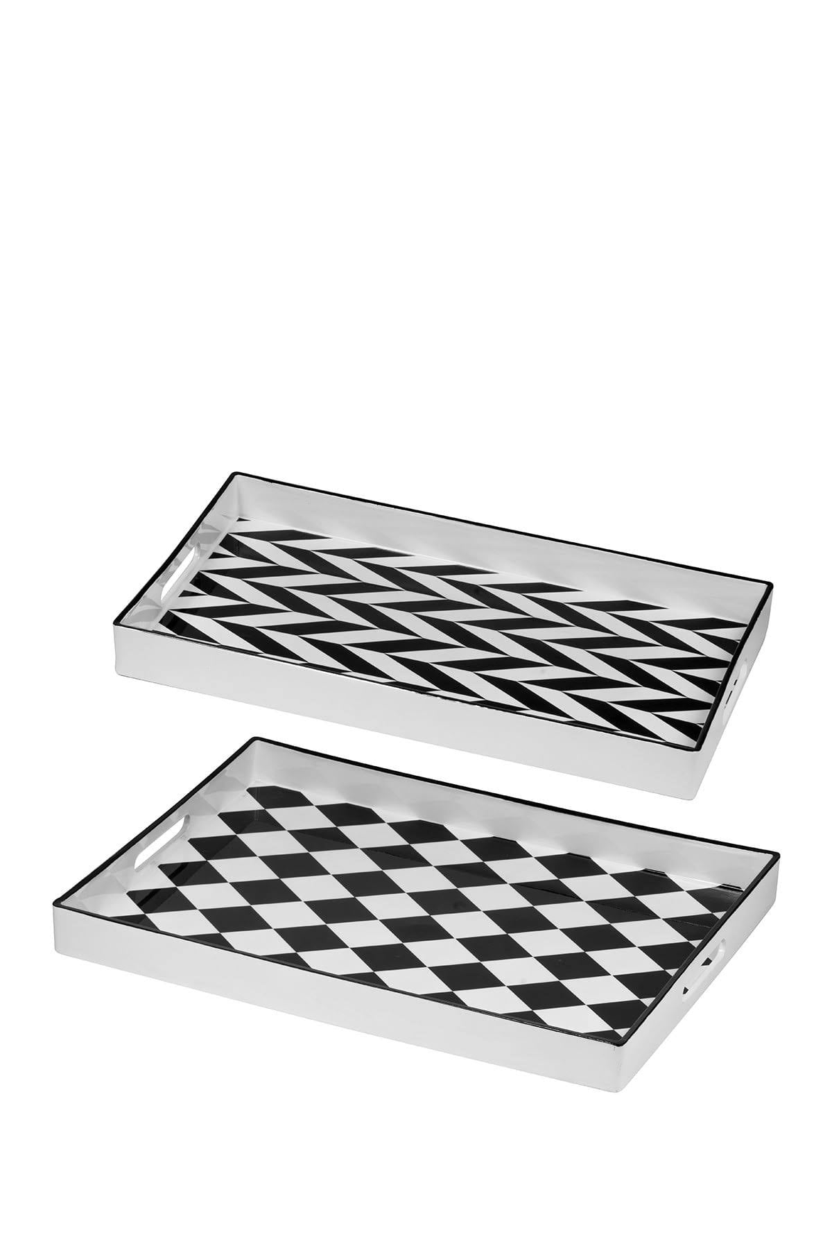 Black and White Rectangular Tray Set of 2 M362