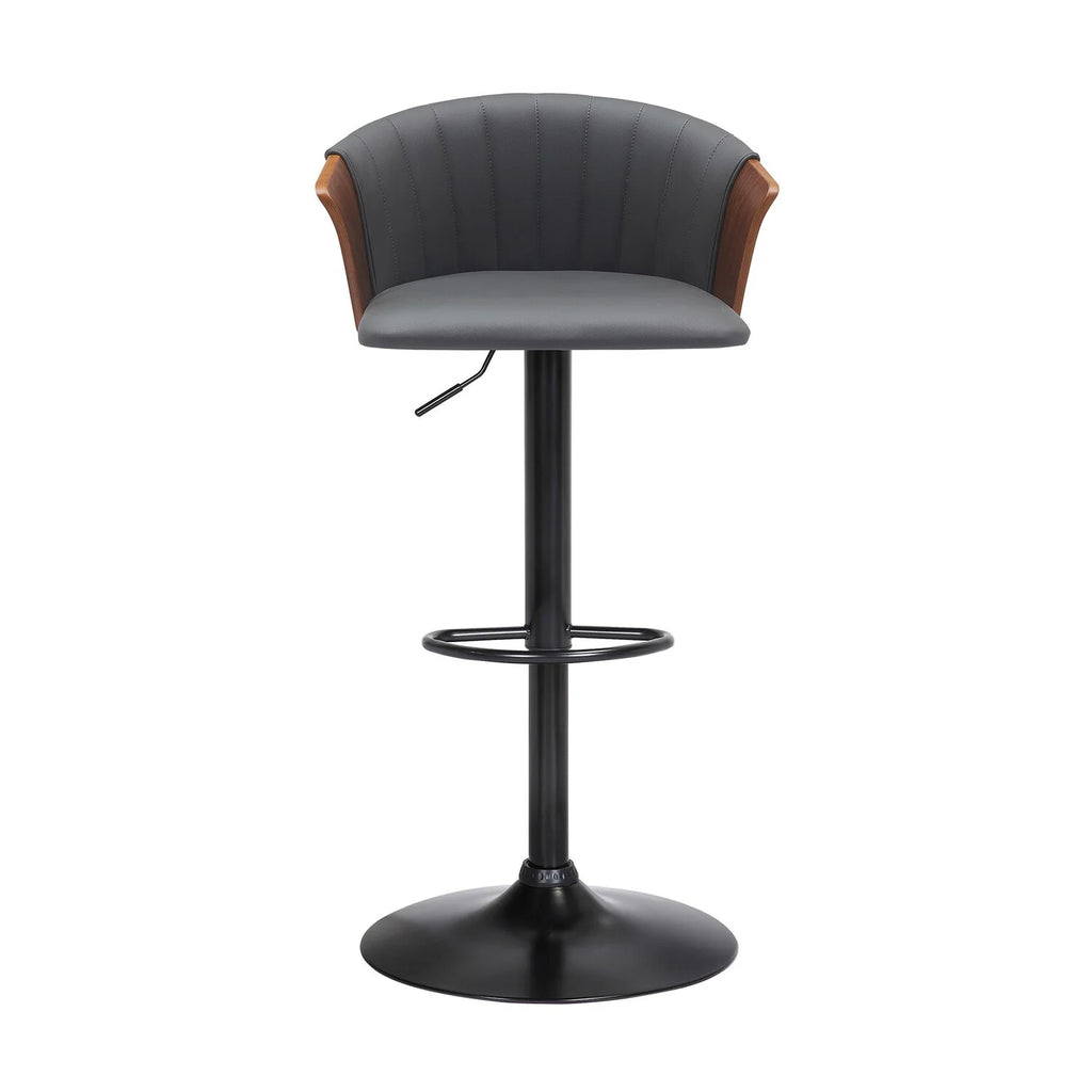 Gray Faux Leather Adjustable Height Swivel Barstool Chair D87658