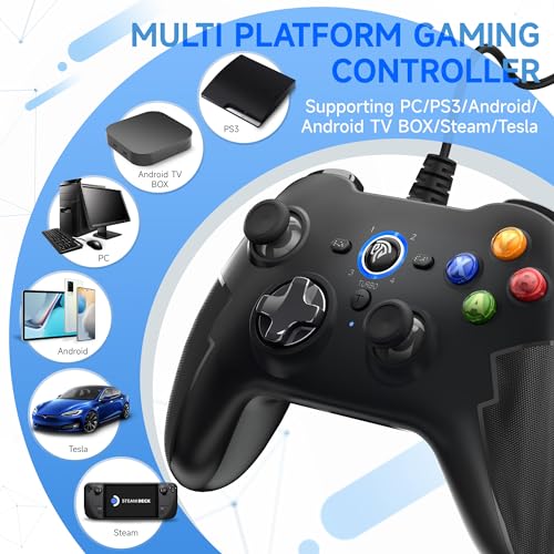 Wired Gaming Controller with Dual-Vibration Turbo and Trigger Buttons W89801