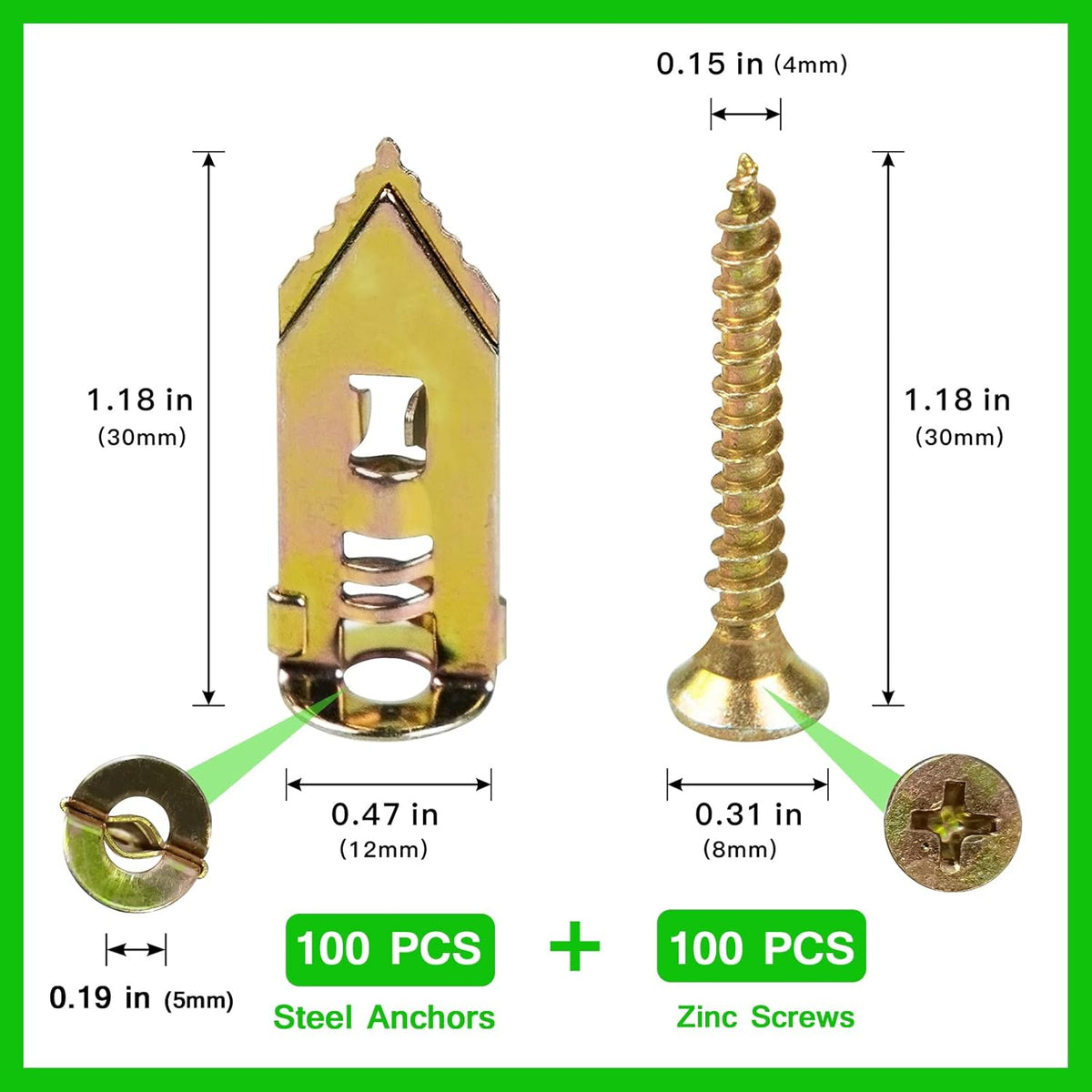 200 PCS Zinc Plated Steel Self-Drilling Drywall Anchors W7842