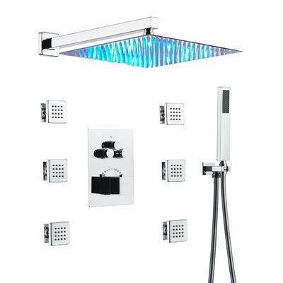 3 Way LED Thermostatic Complete Shower System with Rough-In Valve Chrome P2960