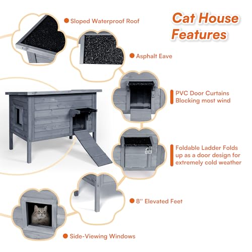 Grey Insulated Wooden Cat House with Acrylic Side Window R7188