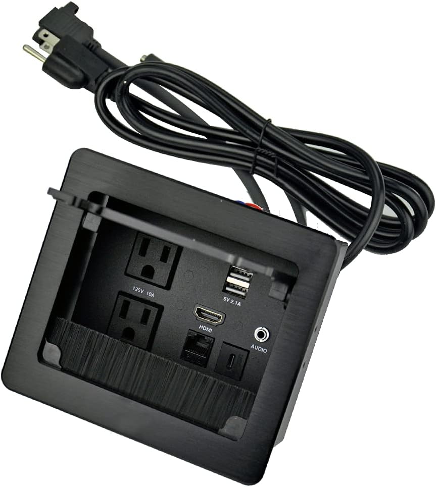 Silver Pack of 2 Tabletop Connectivity Box with 2 AC Power + 2 USB Charger + HDMI + 3.5mm Audio + USB-C Data + RJ45 T84617