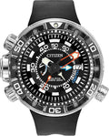 Men's Eco-Drive Promaster Sea Aqualand Depth Meter Watch in Stainless Steel with Black Polyurethane strap, Black Dial V563