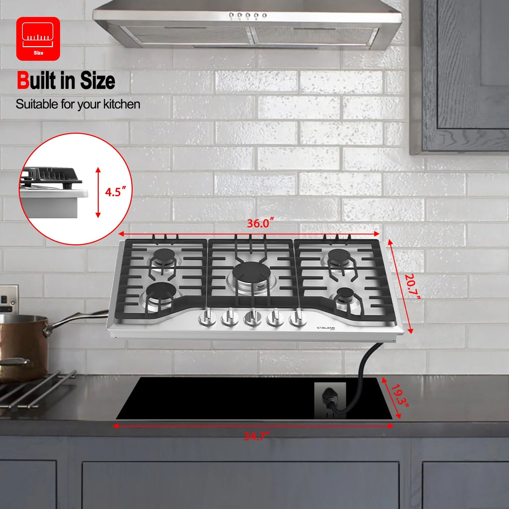 Stainless Steel 5 Burner Gas Cooktop Y55306