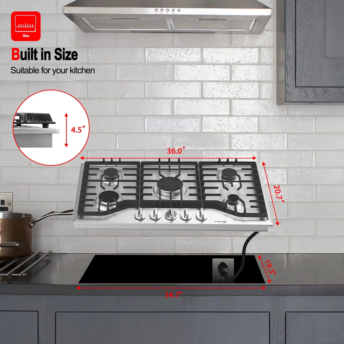 Stainless Steel 5 Burner Gas Cooktop Y55306