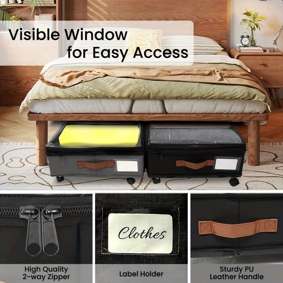 2-Pack Under-Bed Storage Bins with Wheels & Clear Window D868447
