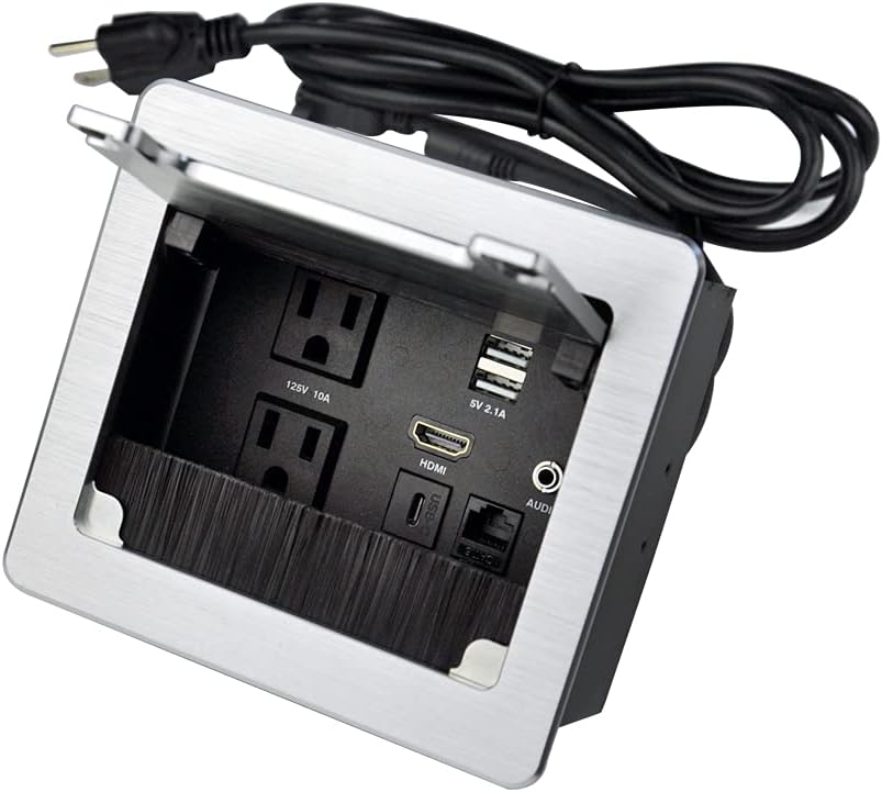 Silver Pack of 2 Tabletop Connectivity Box with 2 AC Power + 2 USB Charger + HDMI + 3.5mm Audio + USB-C Data + RJ45 T84617