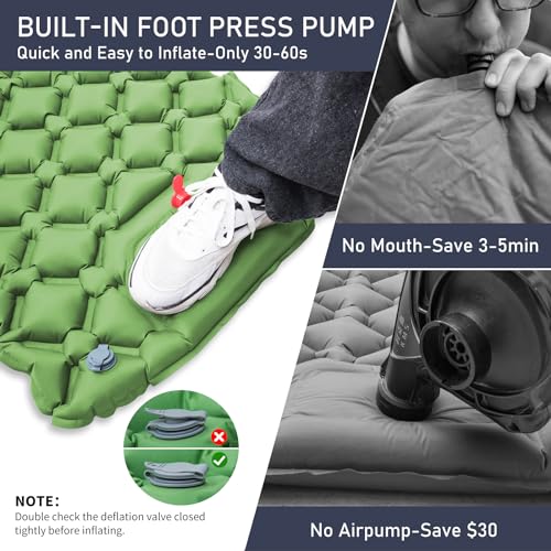 Ultralight Inflatable Sleeping Pad with Pillow and Built-in Foot Pump (Blue) Q645559