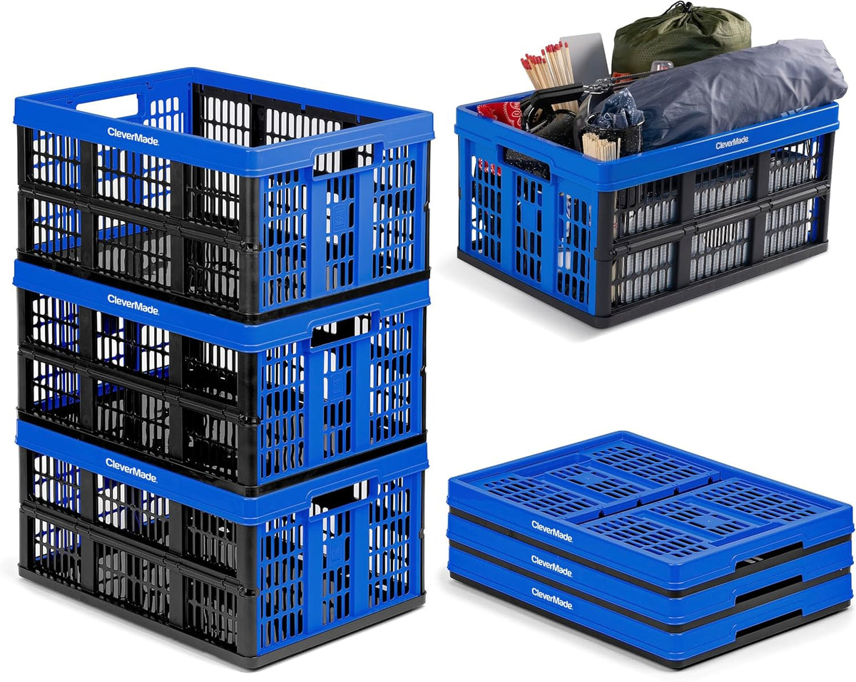 Royal Blue 3PK 45L Collapsible Plastic Storage Bins J6687