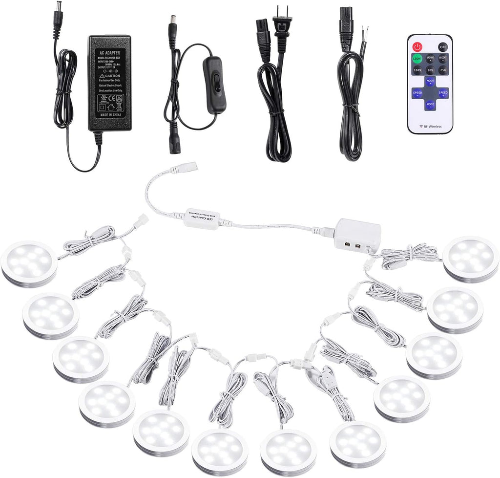 Linkable Under Cabinet LED Puck Lights with Remote Control, Daylight White, 12 Lights Kit V326401