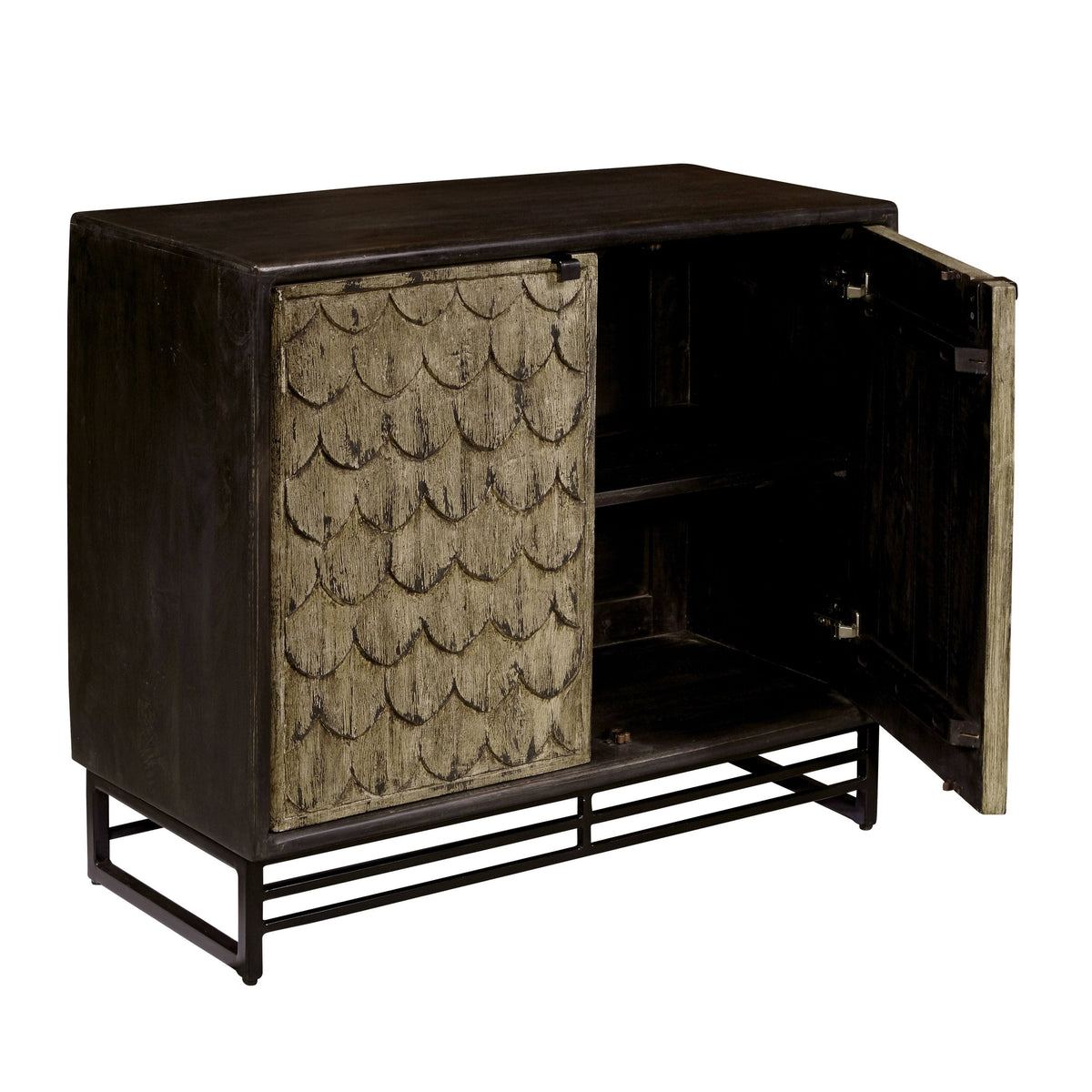 Carved Wooden Two Door Chest in Rustic Brown F18370