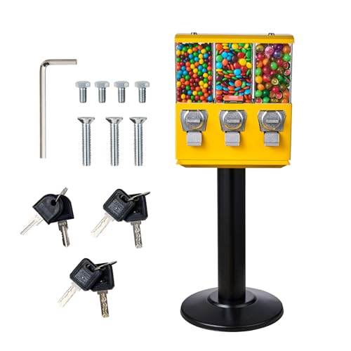 Yellow Triple Compartment Candy Dispenser with Iron Stand D67370