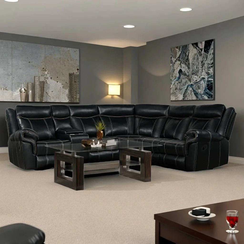 Manual Recliner Sofa with Cup Holder (Black) Y569
