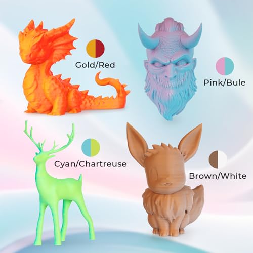 Silk PLA 3D Printer Filament Bundle, Dual Color 1.75mm, 4 Spools 200g Each C154578