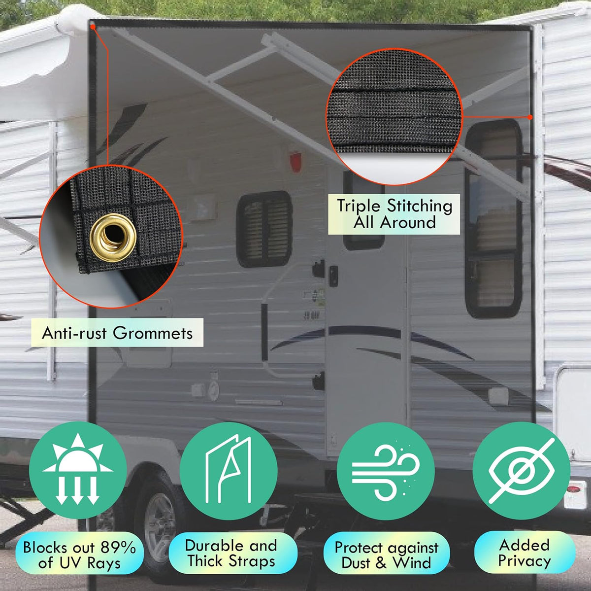RV Awning Shade Screen 8x17.3' Mesh with Zipper H245066
