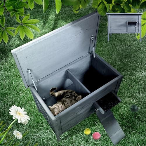 Grey Insulated Wooden Cat House with Acrylic Side Window R7188