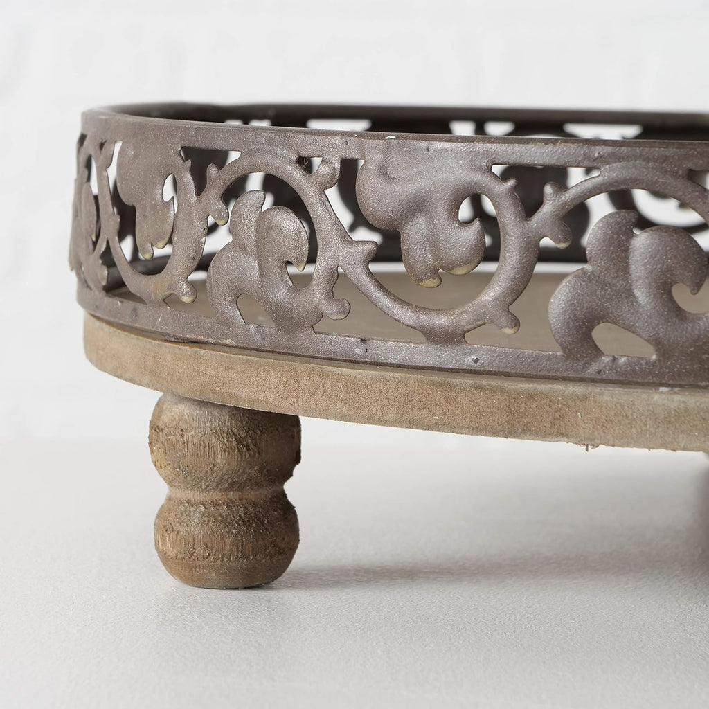 Rustic Nut Brown Wood and Metal Tier Stand R6525
