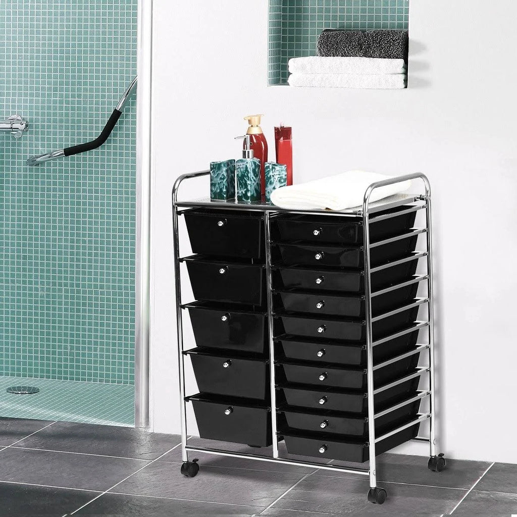 Black 15 Drawer Rolling Storage Cart F9823