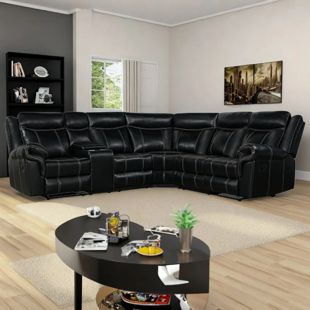 Manual Recliner Sofa with Cup Holder (Black) Y569