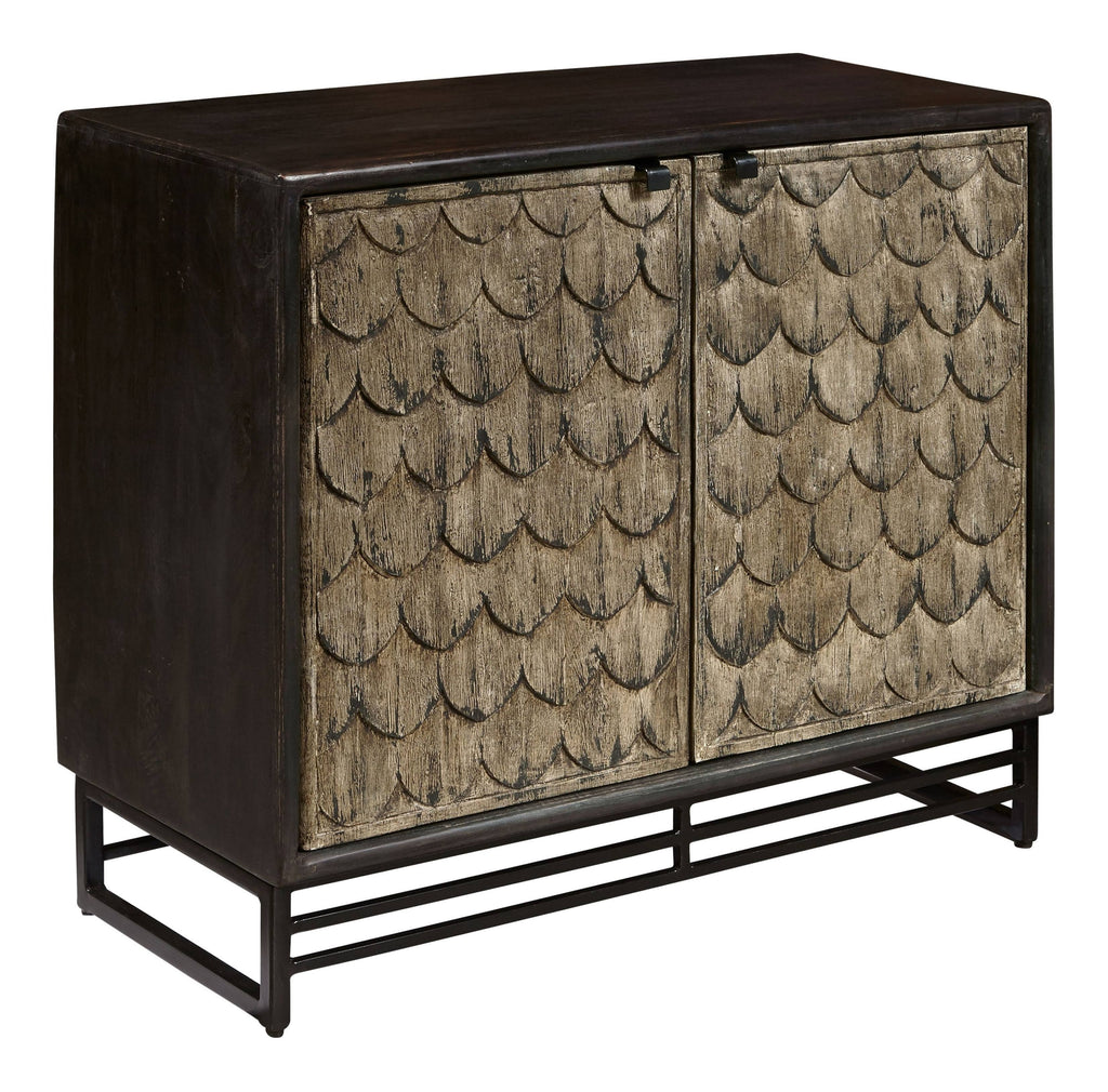 Carved Wooden Two Door Chest in Rustic Brown F18370