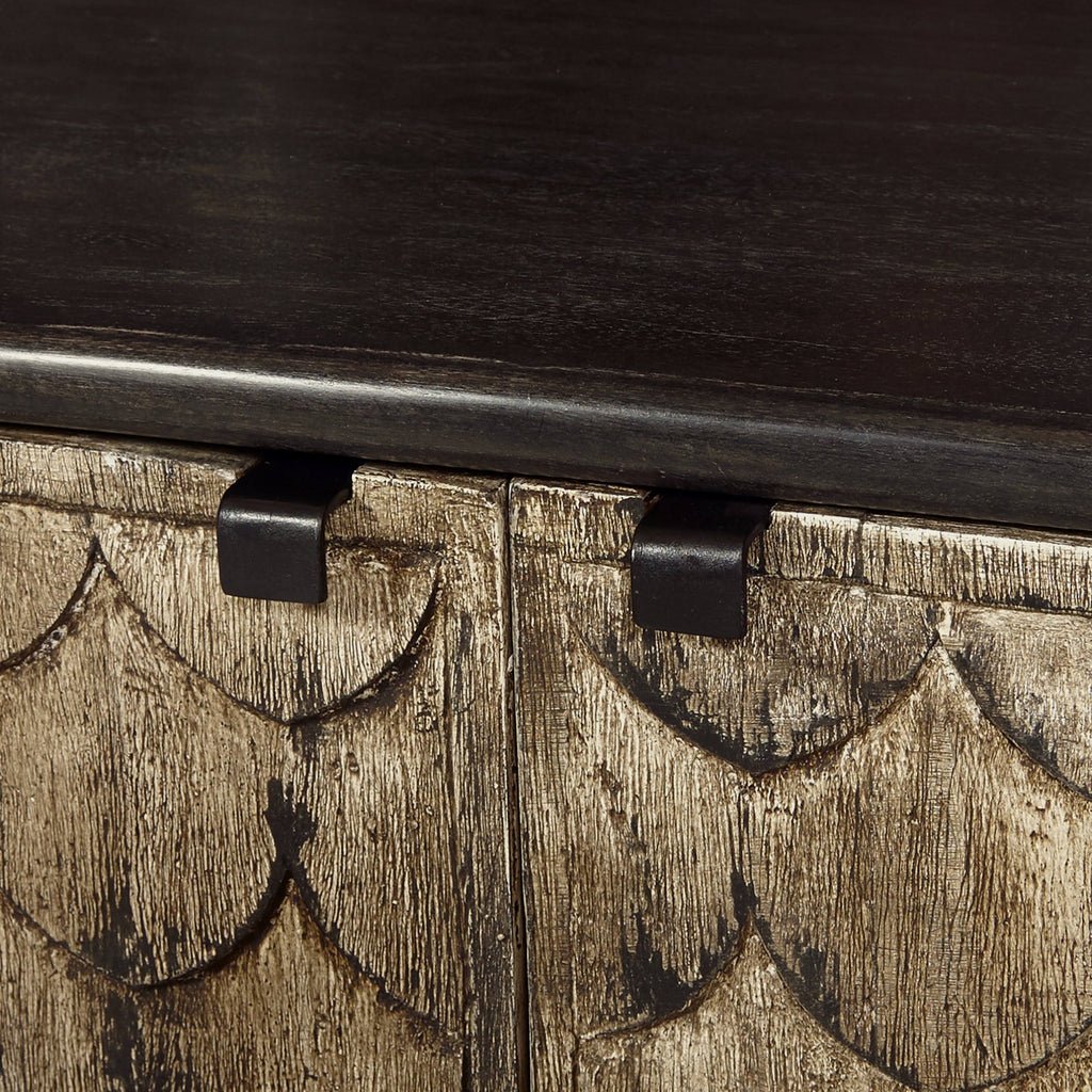 Carved Wooden Two Door Chest in Rustic Brown F18370