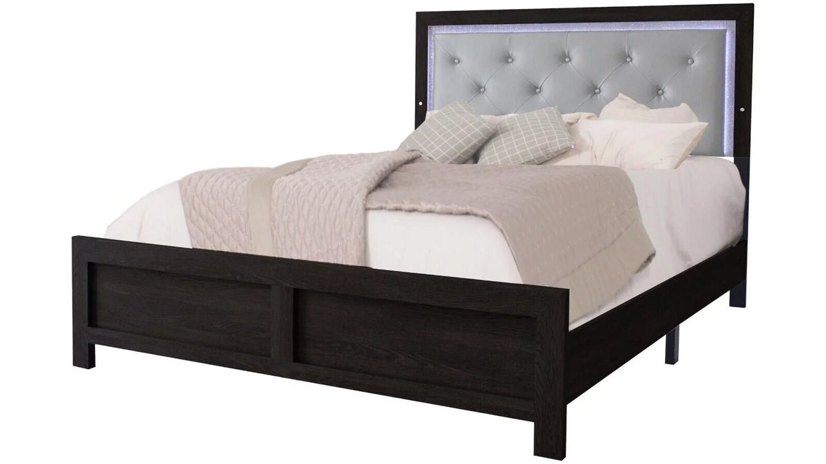 Black 3pc Queen Size PU Upholstered LED Headboard Bed and Storage Nightstands Set Y8997