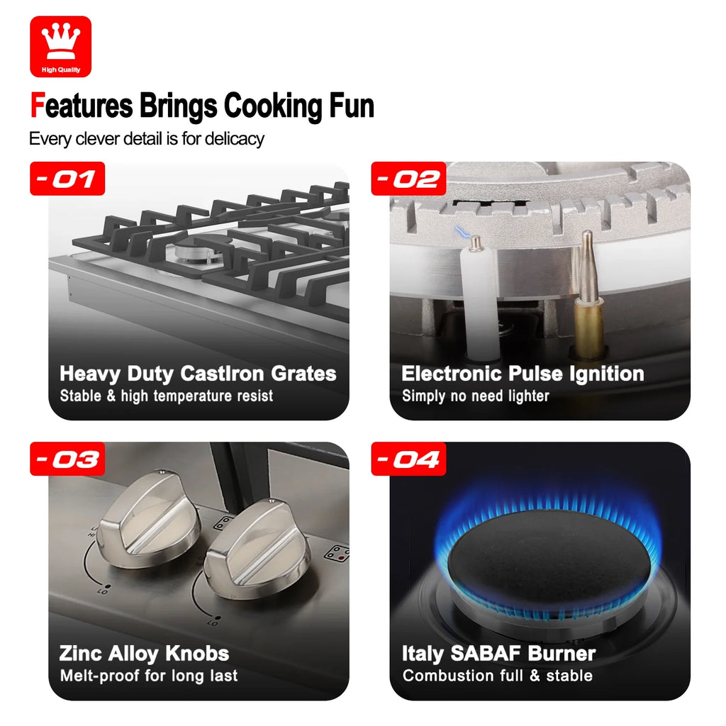 Stainless Steel 5 Burner Gas Cooktop Y55306