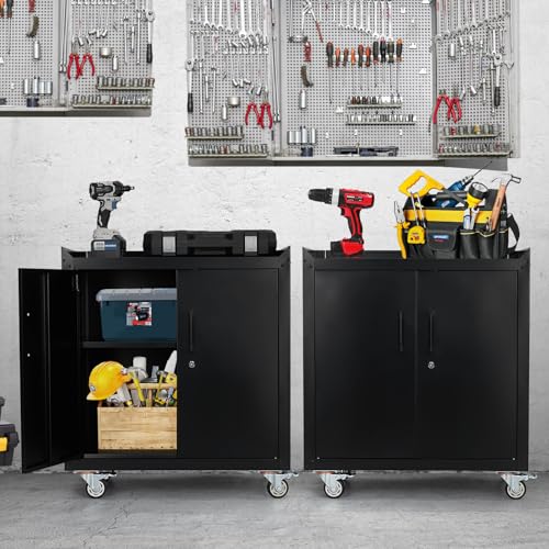 2 Door Lockable Metal Rolling Tool Cabinet with Adjustable Shelves G5754
