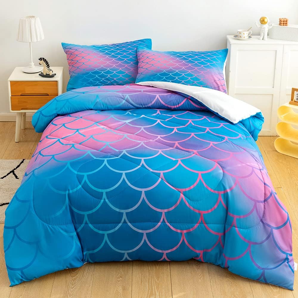 Twin Size Rainbow Scales Reversible Microfiber Comforter Set P442