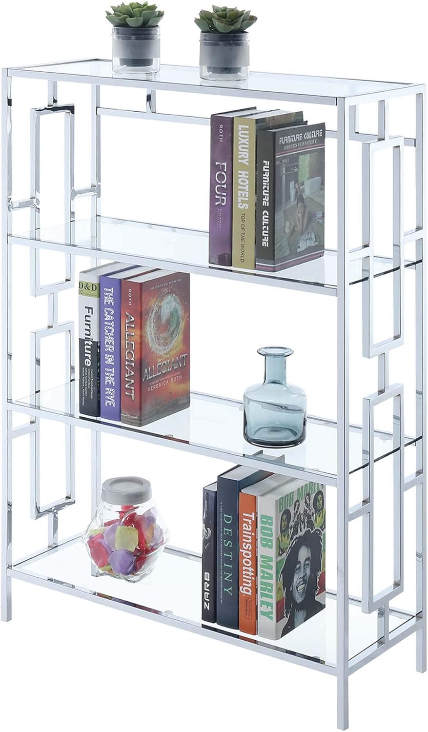 4 Tier Clear Glass Bookcase L140