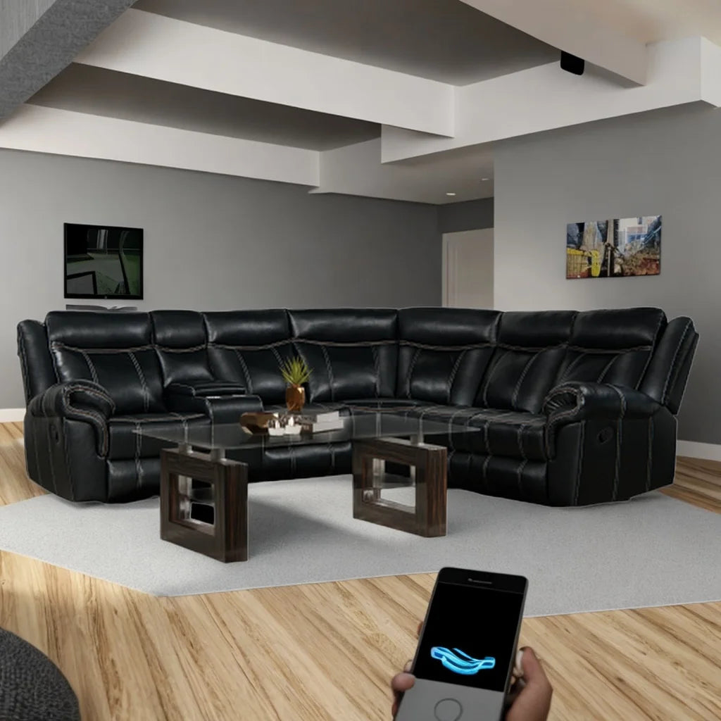 Manual Recliner Sofa with Cup Holder (Black) Y569