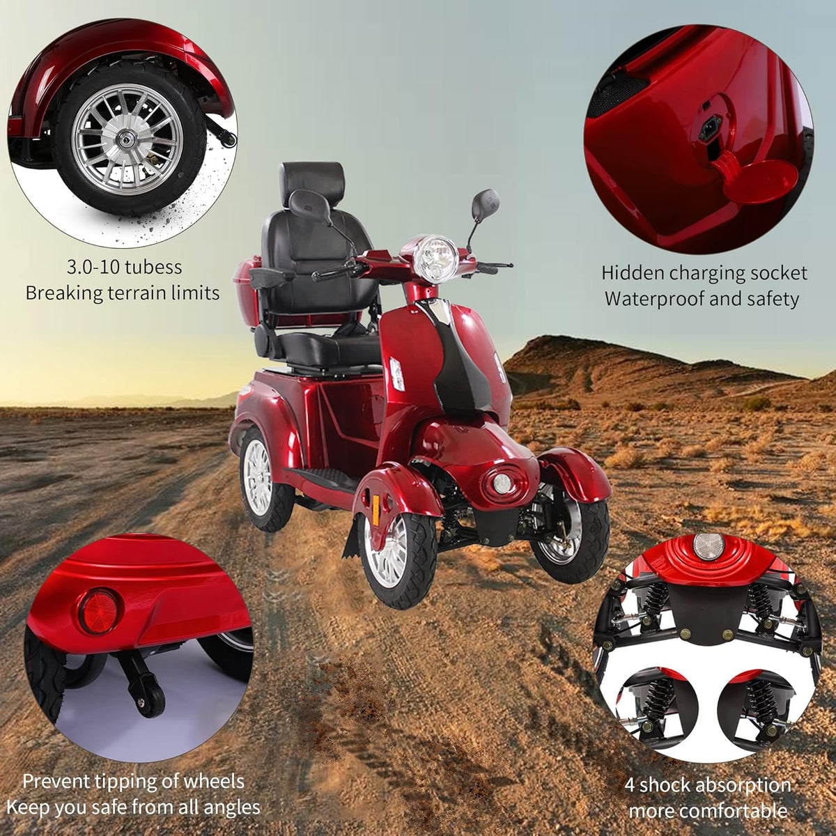 Red Heavy Duty Four Wheel Electric Mobility Scooter Y7222