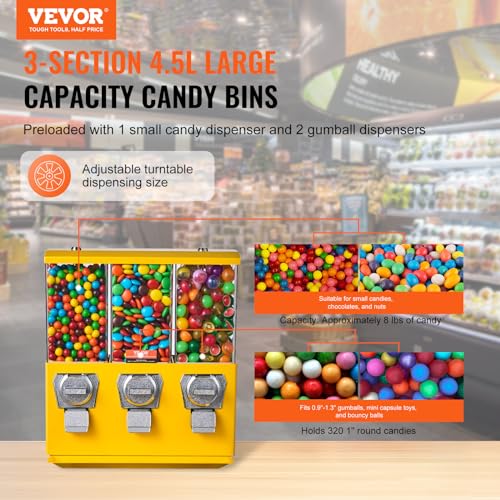 Yellow Triple Compartment Candy Dispenser with Iron Stand D67370