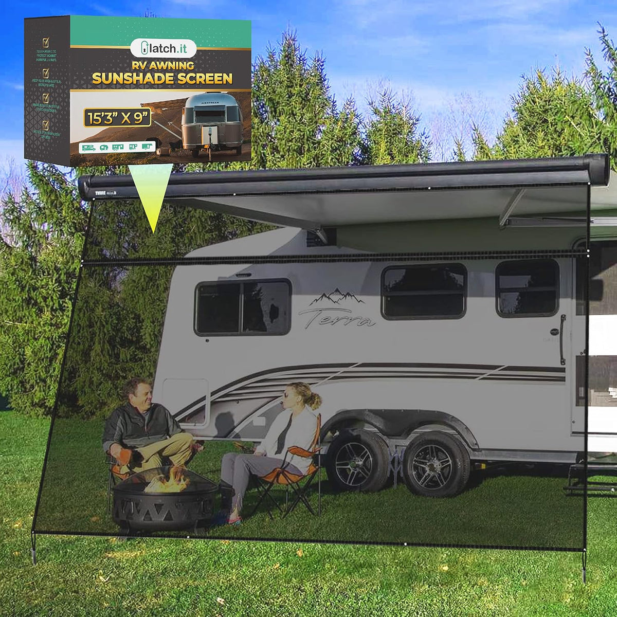 RV Awning Shade Screen 8x17.3' Mesh with Zipper H245066